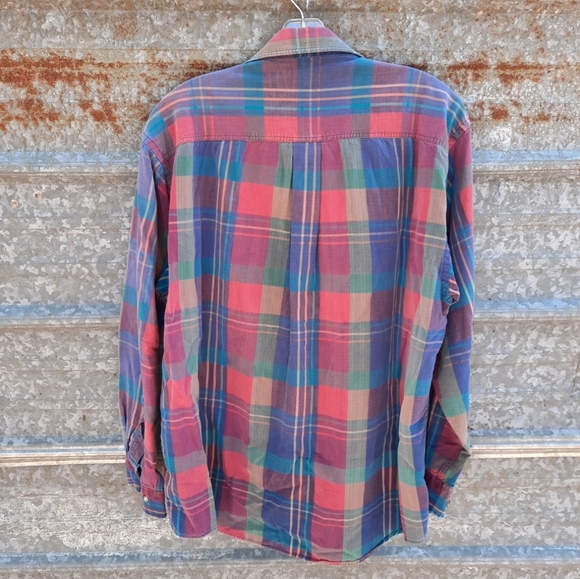 VINTAGE Colorful Plaid 417 Over Easy Van Heusen Long Sleeve Button Up Shirt - Picture 9 of 9